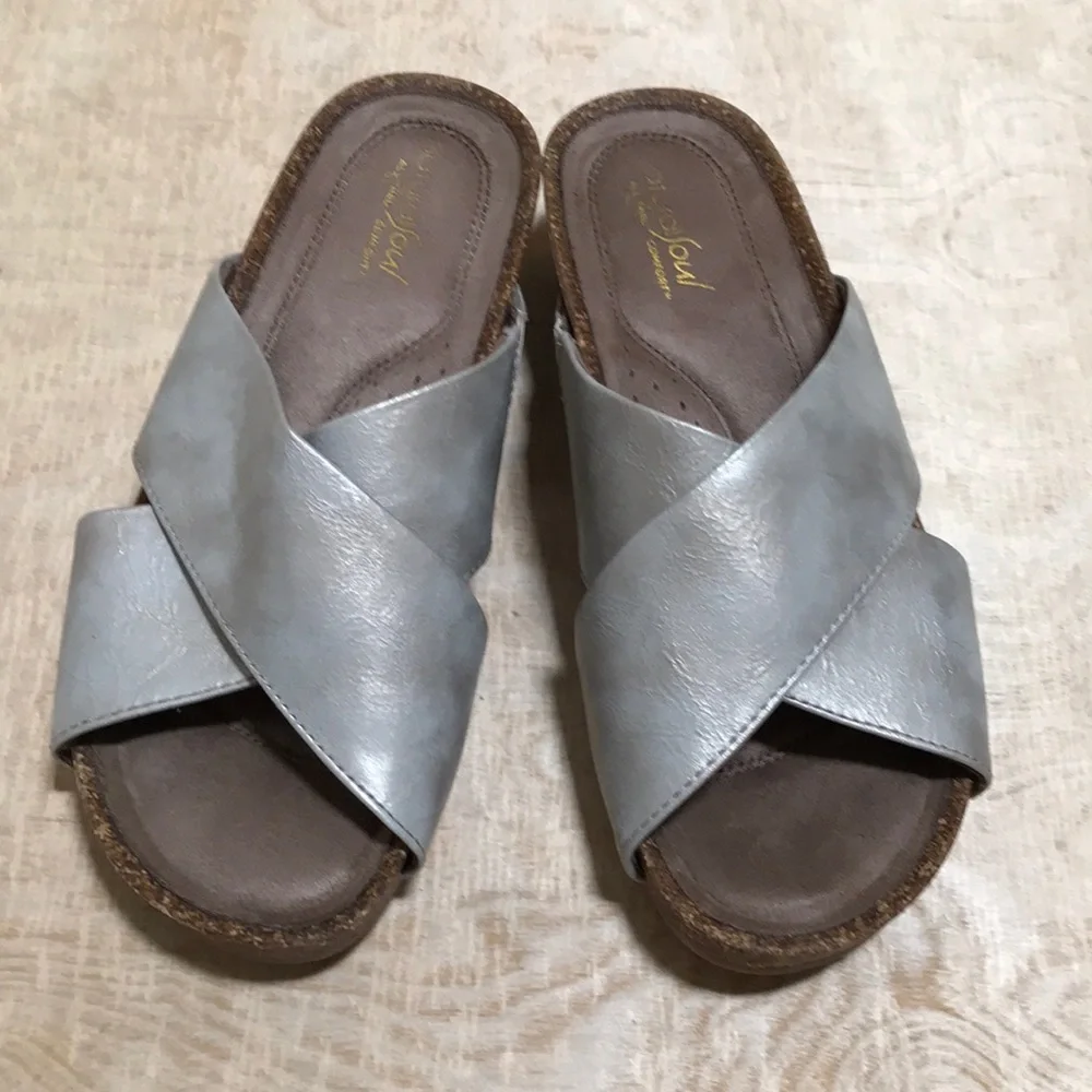 Natural Soul Kyra Low Wedge Slip On Sandal Silver